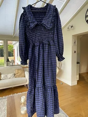 Mango - Blue And Black Gingham Maxi Dress - Oversized Collar - EU XL - UK 14 • £0.99