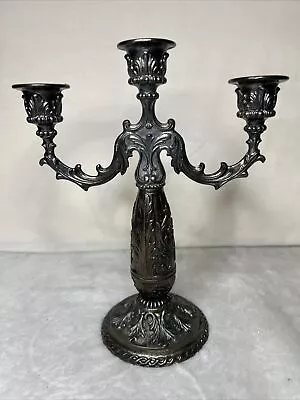 Vtg Ornate Metal 3 Arm Candelabra Candlestick Candle Holder Hollywood Regency 9” • $19.99
