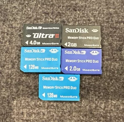 Lot Of 5 SanDisk Memory Stick Pro Duo MagicGate Memory Cards! 4GB 2X 2GB 2X128MB • $29.99