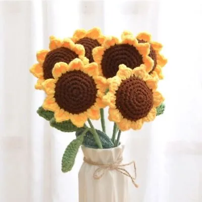 Hand-knitted Yarn Crochet Sunflower Flowers Bouquet Valentine's Gift Home Decor~ • $11.17
