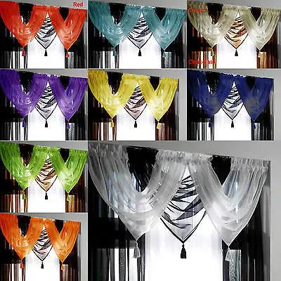 £5.95 • Buy Tassled Voile Curtain Swags All Colours FREE P&P