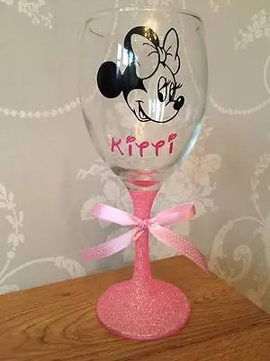 £7.95 • Buy Personalised Glitter Wine Glass Minnie  Mouse - Birthday , 18th 21st 30th 40th