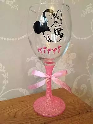 £7.95 • Buy Personalised Glitter Wine Glass Minnie  Mouse - Birthday , 18th 21st 30th 40th