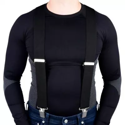 Heavy Duty Work Trouser Braces 50 Mm Highly Elasticated Unisex Suspenders Black • £6.27