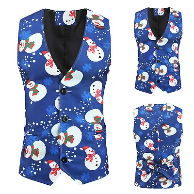 Mens Christmas Fancy Waistcoat Xmas Party Festive Costumes Vest Coats Jacket • $25.73