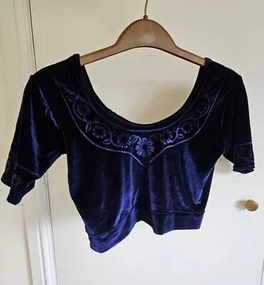 Asian Indian Crop Top Dark Blue Velour Velvet Belly Exotic Dance Size 8  Short • £8.90