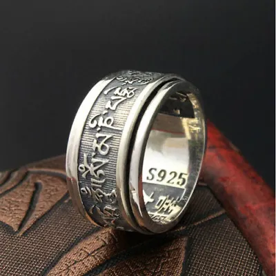 Real 925 Sterling Silver Ring Six-Word Mantra Rotation Men's Size 7 8 9 10 11 12 • $55.95