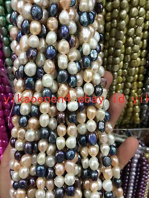 Natural 8-9mm Black White Pink Baroque Real Cultured Pearl Loose Beads 14   • £9.59