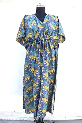 $37.64 • Buy Blue Tiger Printed Kaftan Dress Women's Clothing Indian Kaftan Night Gown Dress