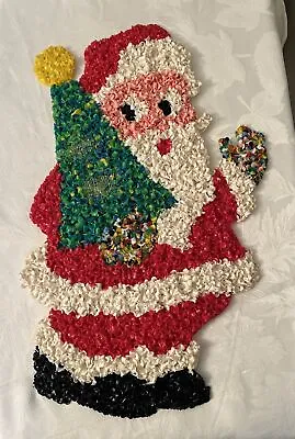 Vintage Plastic Popcorn Santa Claus With Tree Christmas Decor 19” Tall • $24