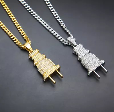 24 Men's Stainless Steel Electric Thickened Plug Pendant Necklace Chain Link • $8.99