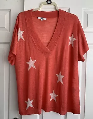 Ladies Orange/Coral Short Sleeve Jumper With White Stars. Size L (18) • £13