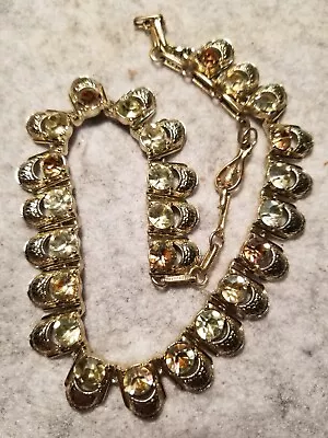 Vintage CORO Textured Gold-tone Necklace W/ Aurora Borealis Rhinestones 16 In • $26.97