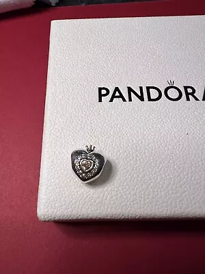 Genuine Pandora S925 ALE Princess Heart Gold 14k Crown CZ Stones Charm • £17