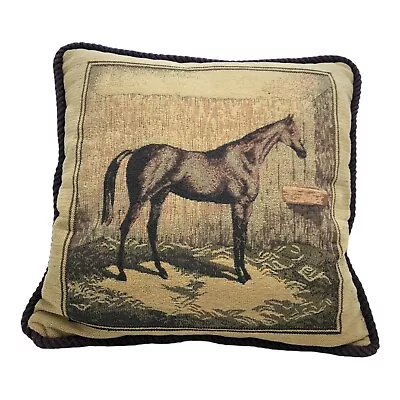 Throw Pillow Ashford Court Horse Tapestry 16x16 Designer Equestrian Braided Rope • $45.50