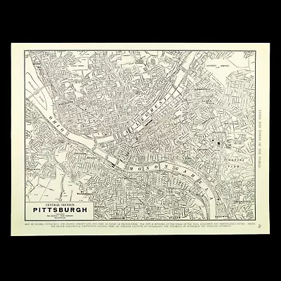 Vintage PITTSBURGH Map City Street Wall Art Original Antique Road Three Rivers • $12.95