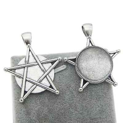 4 Sets Pentagram Cameo Setting Cabochon Base Bezel Pendant Tray With 20mm Glass • £4.74