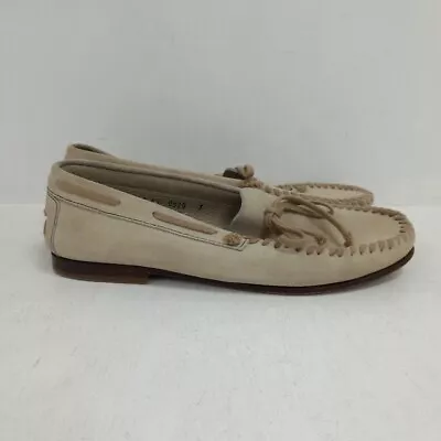 Miu Miu Moccasin Shoes Size 7 Beige Leather Women's RMF52-LR • £10.50