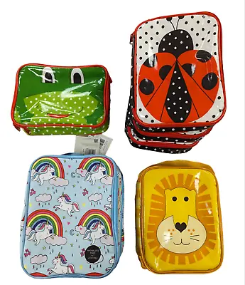 Kids Lunch Bag Insulated Zip Close Carry Handle Pocket Lion Frog Ladybug Unicorn • £9.99