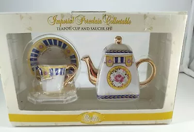 Classic Treasures Imperial Porcelain Collectible Mini Teapot Cup And Saucer Set • $16