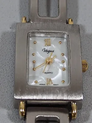 Vogue Pearlized Dial Rectangle Silvertone Case Two Tone Link Bracelet Band Watch • $13.99