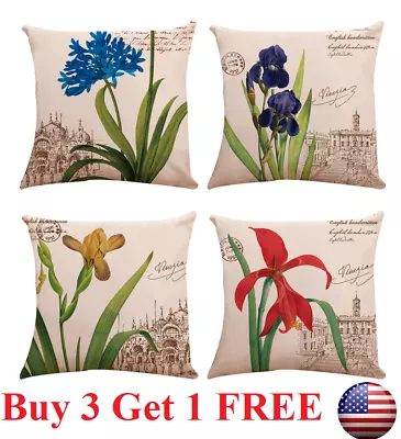 Flower Vintage Linen Pillow Case Flower Cushion Cover Waist Throw Home Sofa   • $4.95