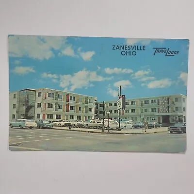 Travelodge Zanesville Ohio OH Vintage Chrome Postcard VW Beatle Old Cars Street • $4.75