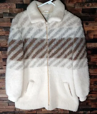 Vintage Hilda Icelandic Wool Sweater Full Zip Cardigan Women's M White • $39.95