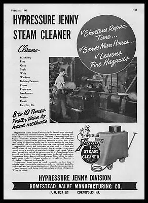 1948 Hypressure Jenny Steam Cleaner Photos Coraopolis Pennsylvania Print Ad • $17.95