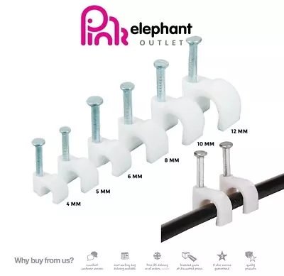 £1.99 • Buy Round Cable Clips White 4mm 6mm 8mm 9mm 12mm 16mm 20mm 25mm With Fixing Nails