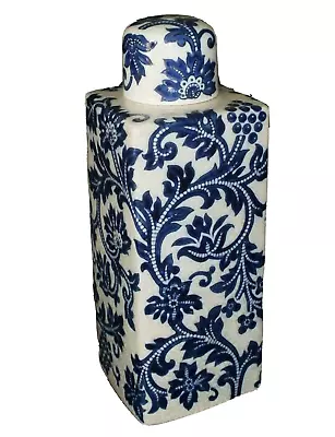 Embossed Square Ginger Vase With Lid Crackled Style Cobalt Blue Floral 16  • $135