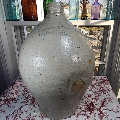 Antique Primitive Salt Glazed Stoneware  D. GOODALE * HARTFORD CT.  OVOID Jug • $129