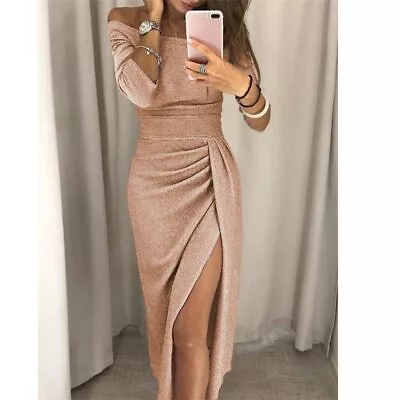 Ladies  Formal Dresses  Shoulder Evening Party Maxi Glitter   Womens Off Dress • $12.37