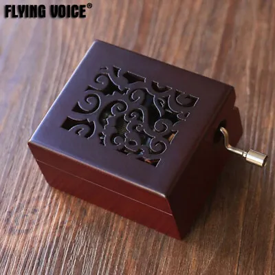 Wood Hand Crank Music Box Jewelry Case Hollowing Out Birthday Xmas Present Gift • $38.49