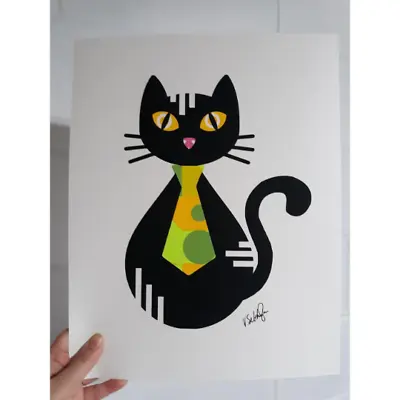 Cat Original Art Mid Century Modern Minimalist Screen Print Cat Lover Gift Kitty • $39.99