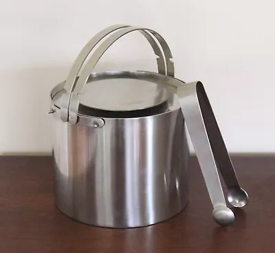 Vintage Signed Arne Jacobsen Stelton Denmark Cylinda Stainless Steel Ice Bucket • $36