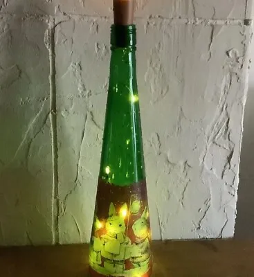 LED Light Up Decoupaged Handcrafted Rabbits Design Bottle Unique Gift • £6.99