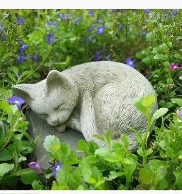 Sleeping Cat Statue | Reconstituted Stone Kitty Animal Concrete Garden Ornament • £24.99