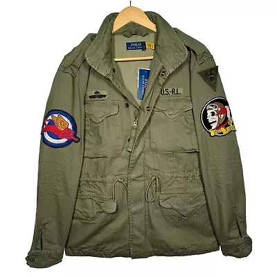 Polo Ralph Lauren M65 Comb Field Jacket Military Patch USA Green Mens Small • £179.99