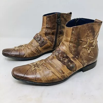 Mark Nason Distressed Leather Studded Boots Italy 67389 Sz 7.5 Italy • $45