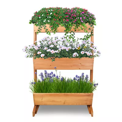 Garden 3 Tier Raised Bed Vertical Wooden Flower Rack Detachable Ladder Shelf  • $45.94