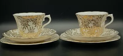 Two Stunning 1960s VALE Longton Gold Chintz On White Bone China Trios • £15