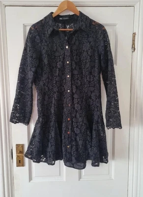 £20 • Buy Zara Lace Collared Mini Shirt Dress ~ Black | 9289/885 – Size L