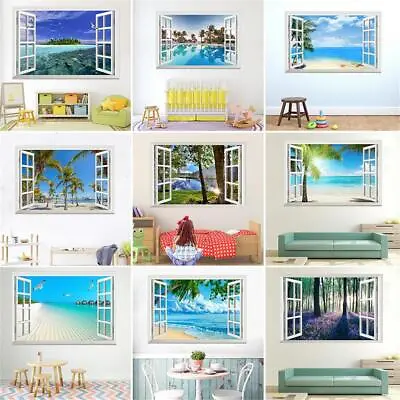 £8.39 • Buy Huge Window 3D Beach Forest Wall Stickers Landscape Art Mural Decal Wallpaper