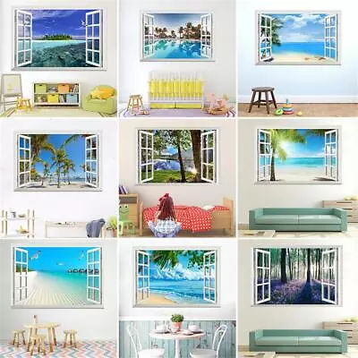 Huge Window 3D Beach Forest Wall Stickers Landscape Art Mural Decal Wallpaper • £8.79