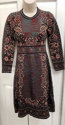 M Missoni SZ 40 SZ 2 4 Jewel Earth Tone Intarsia Knit Fit Flare Dress~ Flawless • $50