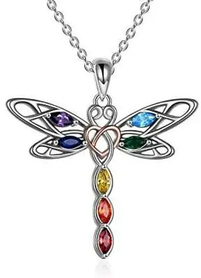 7 Chakra Dragonfly Necklace Sterling Silver Celtic Pendant Irish Jewelry Gifts • $92.66