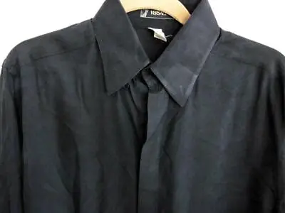 Versace Auth Black French Cuff Hidden Button Down Dress Shirt Sz M/48 Italy Euc • $149