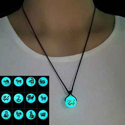 12 Zodiac Animals Pendant Necklace Beads Women Men Glow In The Dark Jewelry Gift • £2.72