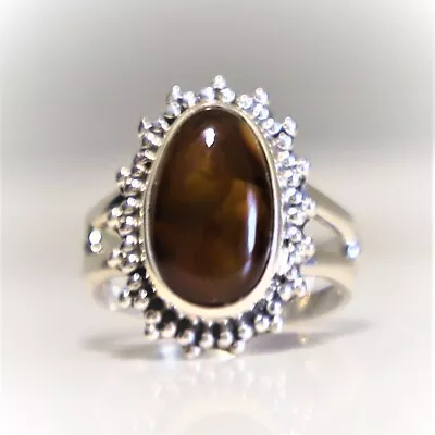 Mexican Fire Agate Natural Gemstone 925 Sterling Silver Handmade Jewelry Ring  • $36.54